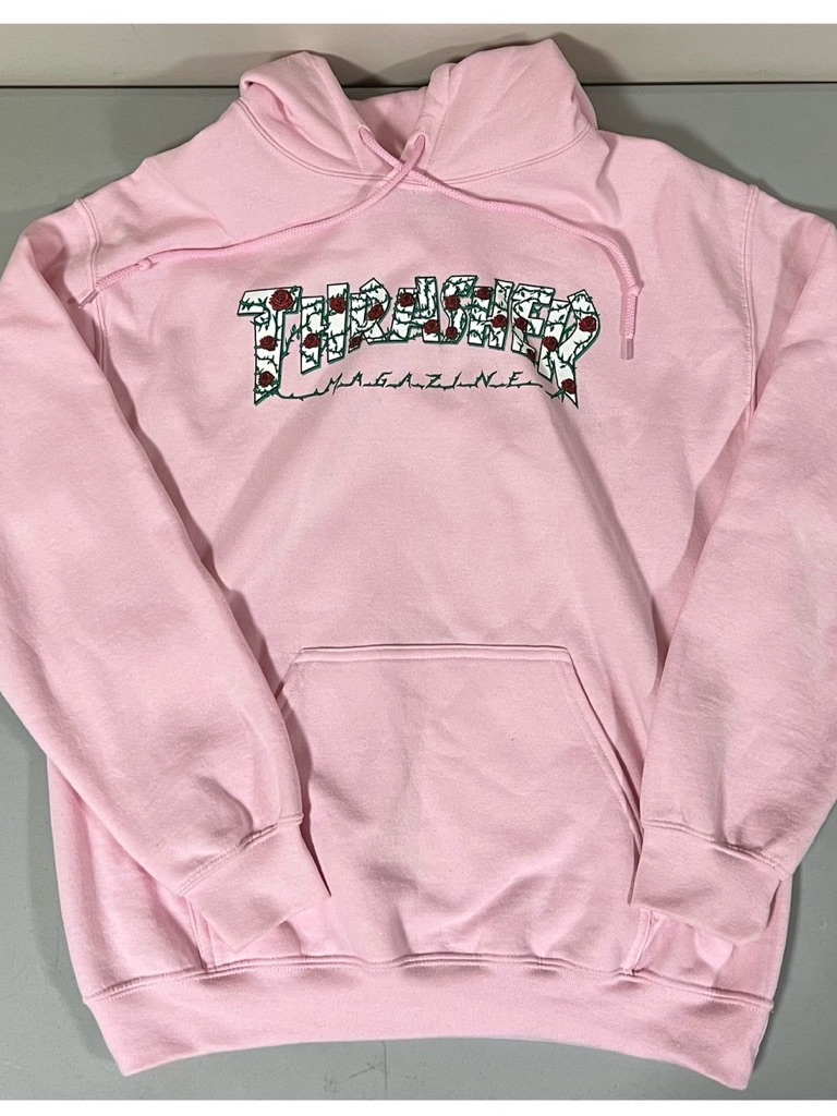 Pink Floral ‘Thrasher Magazine’ Logo Graphic Sweatshirt Pullover Hoodie Size M